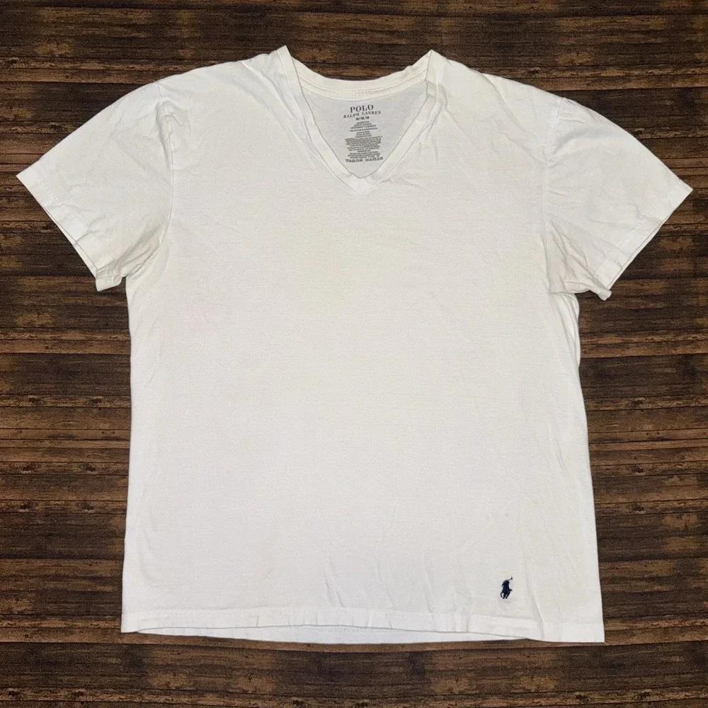 Polo Ralph Lauren Shirt Men M White Good V-Neck Polo Pony Classic Fit